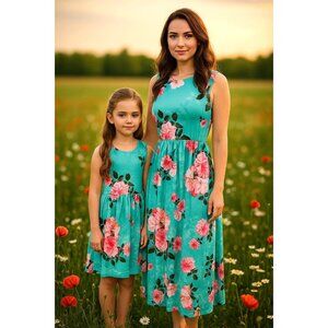 PatPat Small Dress Womens Mommy Maxi Daughter Matching Sleeveless Floral Roses